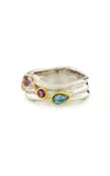 Adore Adorn Tony White Rhodium And 14k Gold Studded Cocktail Ring In Silver