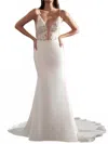 Adore Beaded Plunging Neckline Wedding Gown In Ivory In White