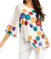 Adore Chiffon Bright Multi Colored Dot Blouse In White In Multi