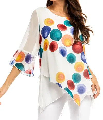 Adore Chiffon Bright Multi Colored Dot Blouse In White