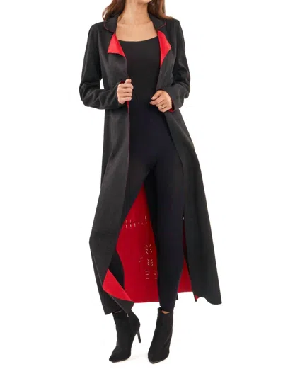 Adore Cut Vegan Suede Outer Coat In Black/red