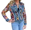 Adore Denim Jacket With Sheer Floral Embroidery In Multi In Multi