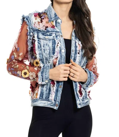 Adore Embossed Short Denim Jacket In Red Embroidery