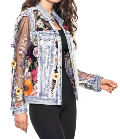 Adore Embroidered Denim And Lace Jacket In Fall Bloom In Blue