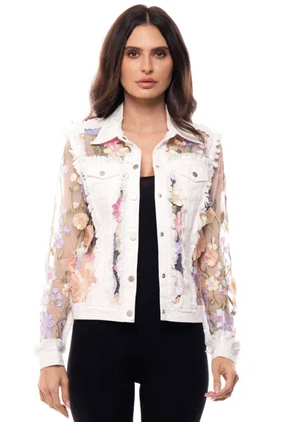 Adore Embroidered Denim And Lace Jacket In White Lotus In Multi