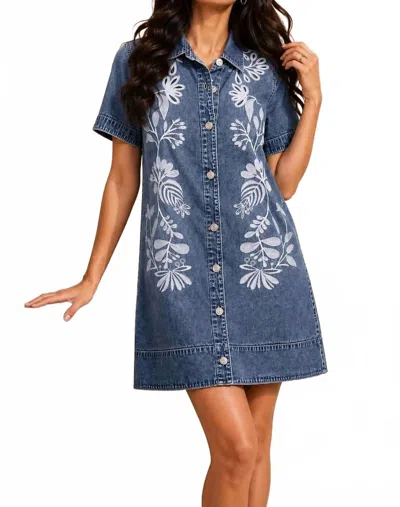 Adore Embroidered Denim Shirt Dress In Blue