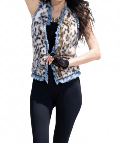 Adore Faux Fur Patch Vest In Denim In Multi