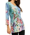 Adore Floral V Neckline Tunic In Blue Green In Multi