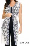 Adore Lace And Denim Long Vest In Beige