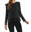 Adore Lace Ruffle Long Sleeve Top In Black In Black