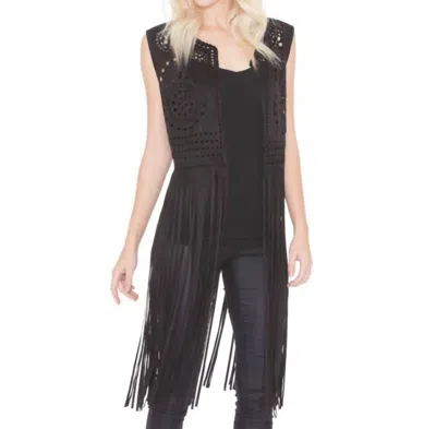 Adore Laser Cut Faux Suede Vest In Black