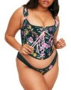 Adore Me Alex Corset & Panty Set In Floral Green