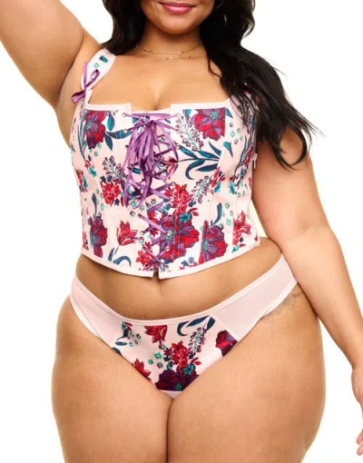 Adore Me Alex Corset & Panty Set In Floral Pink