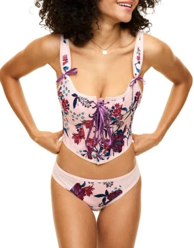 Adore Me Alex Corset & Panty Set In Floral Pink