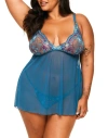Adore Me Anatta Babydoll & G-string Set Lingerie In Floral Blue