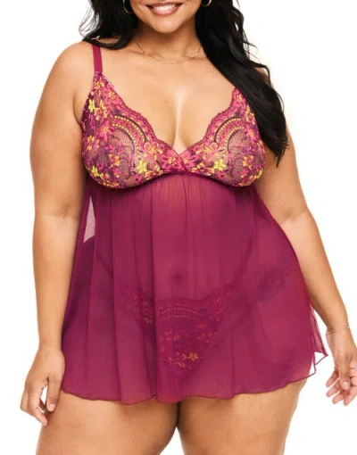 Adore Me Anatta Babydoll & G-string Set Lingerie In Floral Red