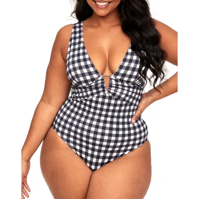 Adore Me Andria Swimwear One-piece In Plaid Black