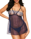 Adore Me Anneliese Unlined Babydoll & G-string Set Lingerie In Dark Blue