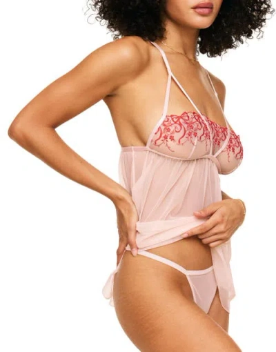 Adore Me Anneliese Unlined Babydoll & G-string Set Lingerie In Light Pink
