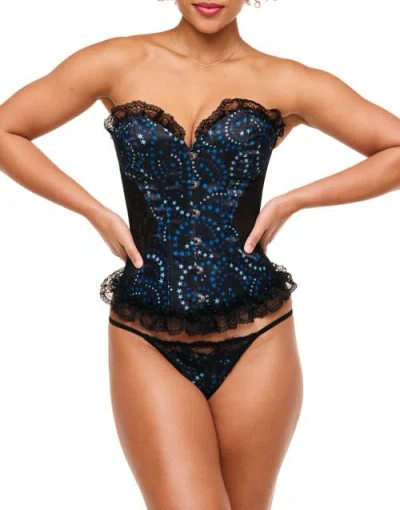 Adore Me Auburn Boned Corset & G-string Set In Novelty Black 2