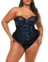 Adore Me Auburn Boned Corset & G-string Set In Novelty Black 2