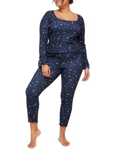 Adore Me Audra Pajama Long Sleeve Top & Legging Set In Novelty Blue