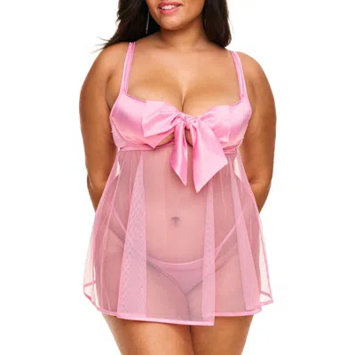 Adore Me Bessima Babydoll & G-string Set Lingerie In Medium Pink