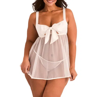 Adore Me Bessima Babydoll & G-string Set Lingerie In White