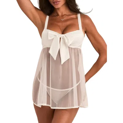Adore Me Bessima Babydoll & G-string Set Lingerie In White