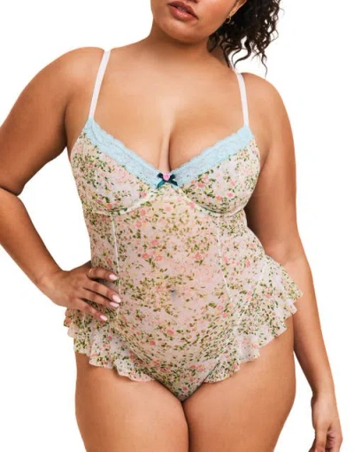 Adore Me Brie Bodysuit Lingerie In Floral White