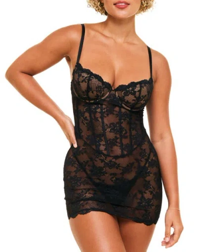 Adore Me Brielle Babydoll & G-string Set Lingerie In Black