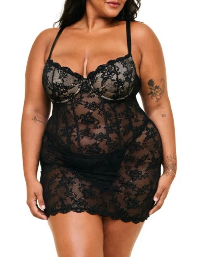 Adore Me Brielle Babydoll & G-string Set Lingerie In Black