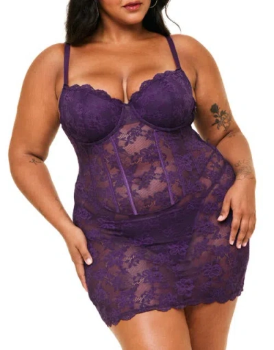 Adore Me Brielle Babydoll & G-string Set Lingerie In Dark Purple