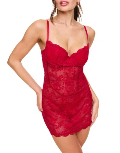 Adore Me Brielle Babydoll & G-string Set Lingerie In Dark Red