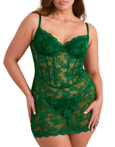 Adore Me Brielle Babydoll & G-string Set Lingerie In Green