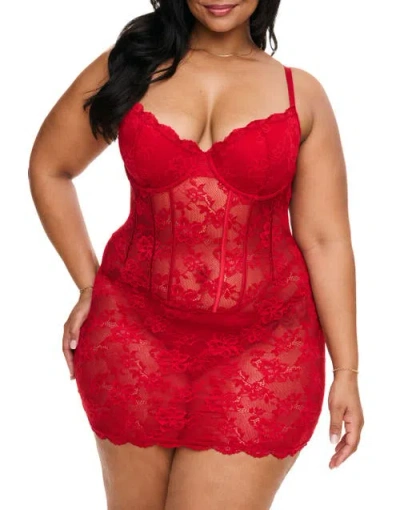 Adore Me Brielle Babydoll & G-string Set Lingerie In Red