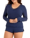 Adore Me Brooks Pajama Long Sleeve Top & Shorts Set In Blue