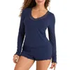Adore Me Brooks Pajama Long Sleeve Top & Shorts Set In Blue