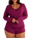 Adore Me Brooks Pajama Long Sleeve Top & Shorts Set In Purple