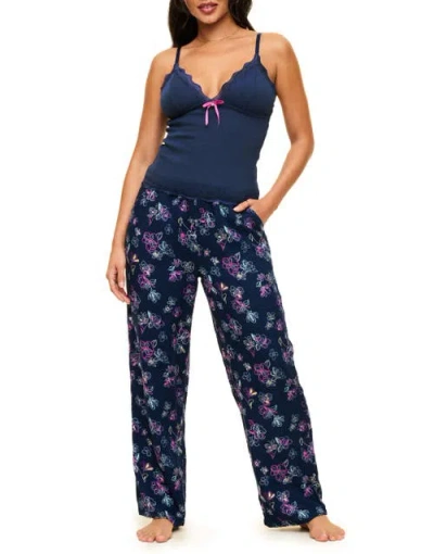 Adore Me Bryony Pajama Cami & Pants Set In Floral Blue