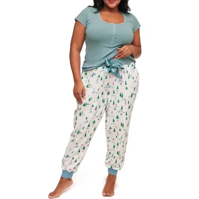 Adore Me Caileigh Pajama T-shirt & Jogger Set In Convo White