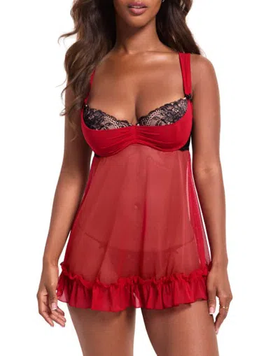 Adore Me Celeste Babydoll Lingerie In Red