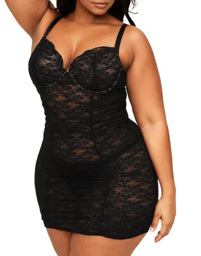 Adore Me Cheyenne Bodycon Babydoll & G-string Set Lingerie In Black