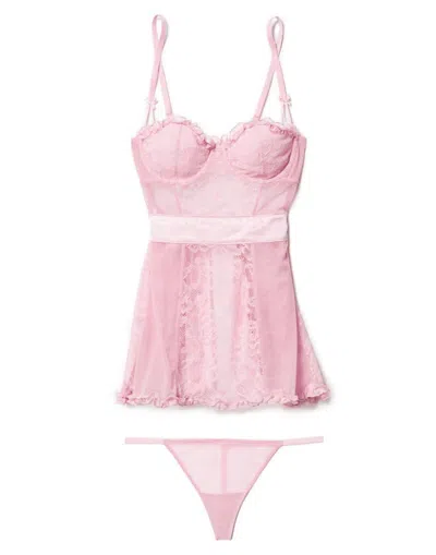 Adore Me Etty Babydoll & G-string Set Lingerie In Light Pink