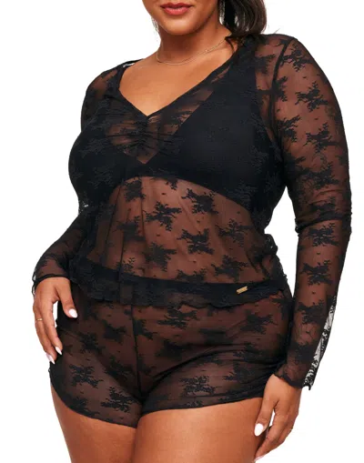Adore Me Gwendlyn Women's Plus-size Lace Top And Shorts Set In Black