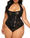 Adore Me Haisley Halter Corset & Thong Set In Black