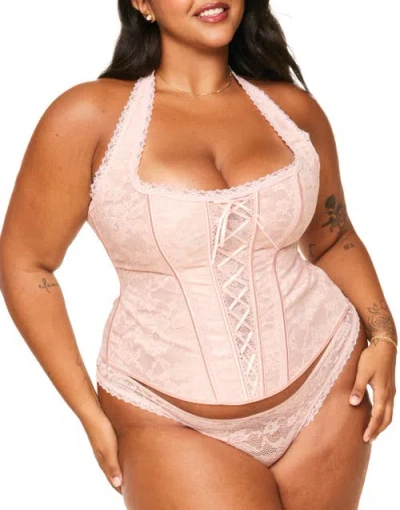 Adore Me Haisley Halter Corset & Thong Set In Light Pink