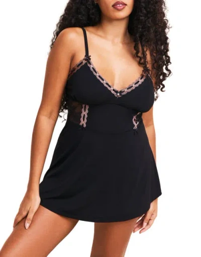 Adore Me Hilda Babydoll & Hipster Set In Black