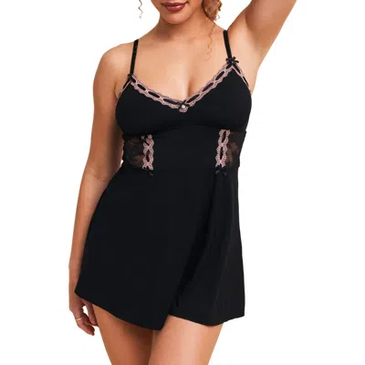Adore Me Hilda Babydoll & Hipster Set In Black