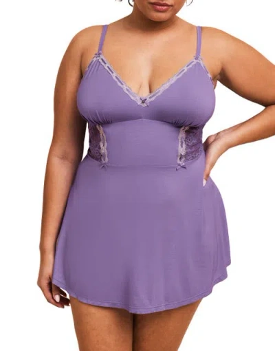 Adore Me Hilda Babydoll & Hipster Set In Medium Purple